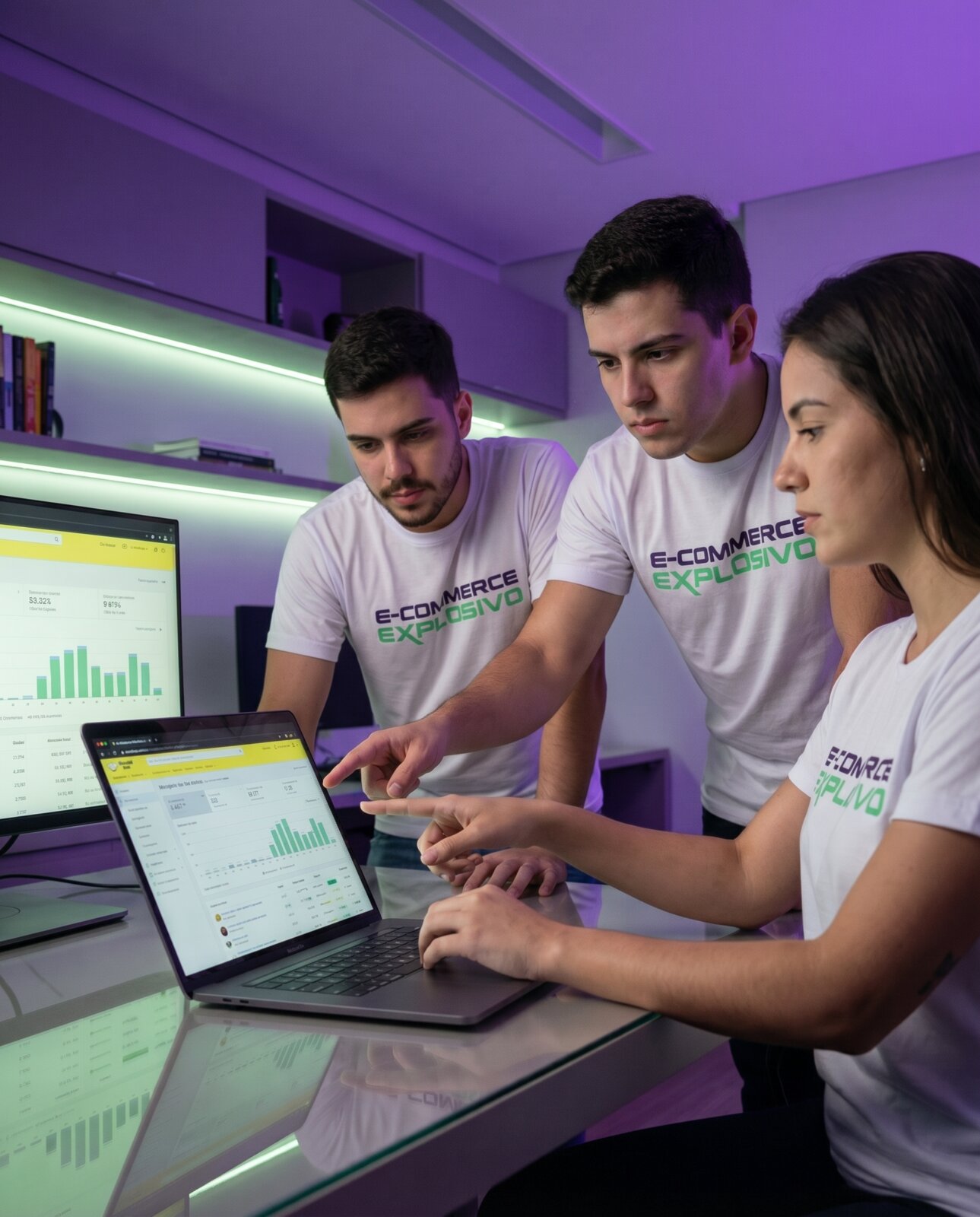 Equipe da E-commerce Explosivo analisando dashboards de vendas